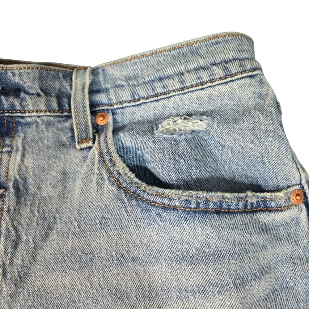 Levis 501 Curve Button Fly Distressed Denim Shorts Blue W32 High Rise Cut Offs